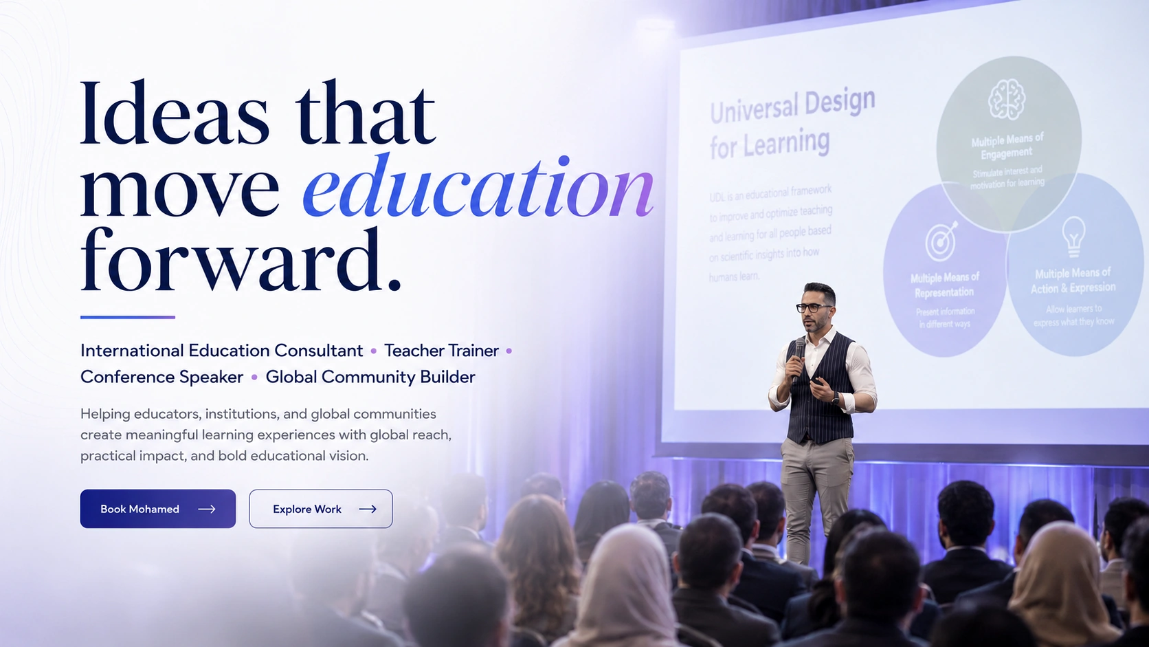 Ideas that move education forward — Mohamed Nabil speaking on stage